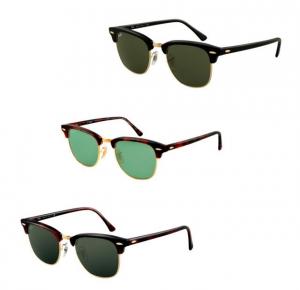 Ray-Ban Clubmaster Sunglasses RB3016 990/9J-49 - Shiny Red Havana Frame, Green Flash Gradient Lenses