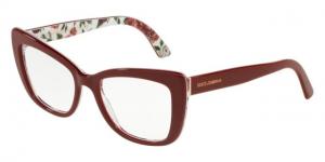 Dolce&Gabbana DG3308 Eyeglass Frames 3202-53 - Bordeaux/Rose And Peony