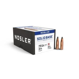 Nosler Solid Base Rifle Bullets .270 Caliber (.277") 130 gr Soft Point Boat Tail 50 Rounds, Copper Alloy Case 