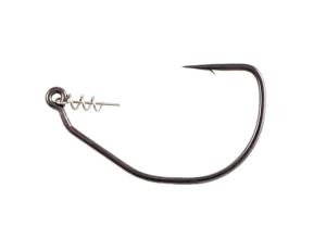 Owner Hooks Beast Soft Bait Hook with Twistlock Centering-Pin Spring, Needle Point, Forged Shank, Weedless, Black Chrome, Size 8/0, 3 Per Pack, 5130-181