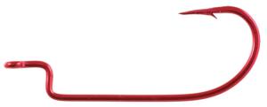 Owner Hooks Worm Hook with Cutting Point, Wide Gap 3X Strong, Offset, Red, Size 1/0, 6 Per Pack, 5102-113