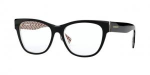 Burberry BE2301F Eyeglass Frames 3822-53 - Top Black/Print Tb Red/Beige