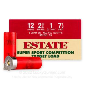 12 Gauge - 2-3/4" 1oz. #7.5 Shot - Estate Super Sport Competition Target - 250 Rounds 0604544251574