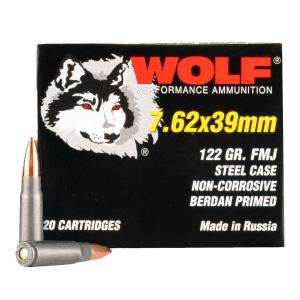 Wolf 7.62x39mm 122 Grain FMJ, 20 Rounds 762WFMJ 0645611762925