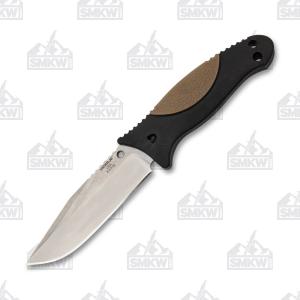 Hogue Knives EX-F02 with OverMolded Dark Earth Rubber Handles and Stone Tumbled Coated 154CM Stainless Steel 4.5" Clip Point Plain Blade with Black Molded Polymer Sheath Model 35273 074310835273