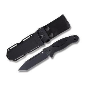 Hogue Knives EX-F02 with OverMolded Black Rubber Handles and Black Coated 154CM Stainless Steel 4.5" Tanto Plain Blade with Black Molded Polymer Sheath Model 35240 074310852403