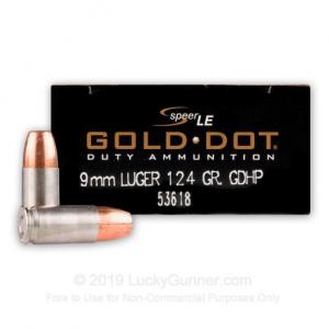 9mm - 124 Grain JHP - Speer Gold Dot LE - 1000 Rounds 53618