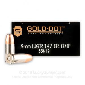 9mm - 147 Grain JHP - Speer Gold Dot LE - 1000 Rounds 53619
