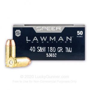40 S&W - 180 Grain TMJ - Speer LAWMAN - 1000 Rounds 53652