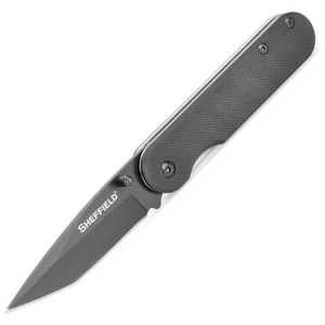 J. Adams Sheffield England 12163 Normandy Linerlock Assisted Opening Black Oxide Stainless Tanto Blade Knife Black Textured G10 Handle 12163