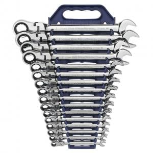 GearWrench 12 Point Flex Head Ratcheting Combination Metric Wrench Set, 16 Pc., 9902D