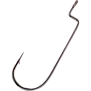 Gamakatsu 54411-25 Worm Hook Size 1/0, Round Bend, Offset Shank, NS Black, Per 25