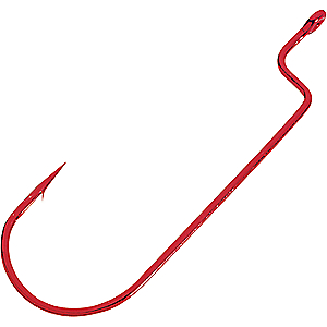 Gamakatsu 54313 Worm Hook Size 3/0, Round Bend, Offset Shank, Red, Per 5