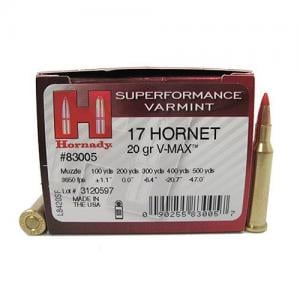 Hornady Superformance Varmint .17Hornet 20GR V-Max 25Rds 090255830057