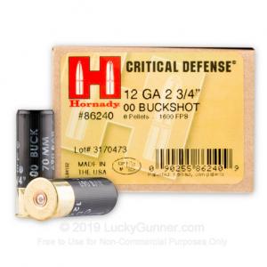 12 ga - 2-3/4" - 00 Buck - Critical Defense - Hornady - 100 Rounds 86240
