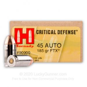 45 ACP - 185 Grain FTX JHP - Hornady Critical Defense - 200 Rounds 90900