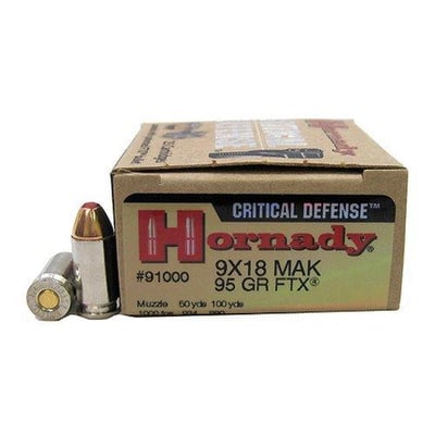Hornady Critical Defense 9MM Makarov 95GR FTX 25Rds 91000