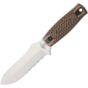 CS Green River Tactical 40903HB Hyena Fixed Drop Point Blade Blade Knife with Deeply Grooved Fabricated Hyena Brown G-10 Handles