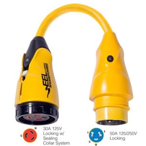 Marinco P504-30 EEL 30A-125V Female to 50A-125/250V Male Pigtail Adapter - Yellow, P504-30 093344051814