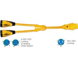 Marinco Y504-2-504 EEL 250A-125/250V Female to 150A-125/250V Male Y Adapter - Yellow, Y504-2-504