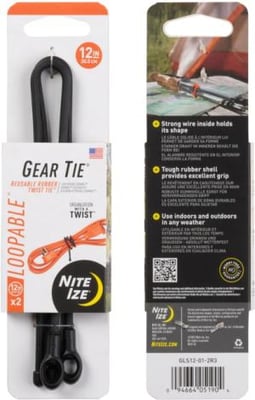 Nite Ize Loopable Twist Gear Tie, 12 in, 2 Pack, Black, GLS12-01-2R3 GLS12012R3