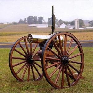 Colt 1877 Bulldog Gatling Gun Carriage 45-70 Government Caliber 10 Brass Encased Direct Drive Barrels Walnut Carriage CGG1877HSCM