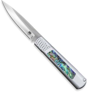CobraTec Knives Gideon Automatic Folding Knife, 3in, Carbon Steel, Aluminum Handle, Abalone, CTGSHRABA154 099654044768