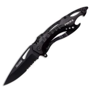 Tac-Force Tactical Spring Assisted Knife with Black Aluminum Handle and Black Stainless Steel Partially Serrated Drop Point Blade Model TF-705BK 100000915554