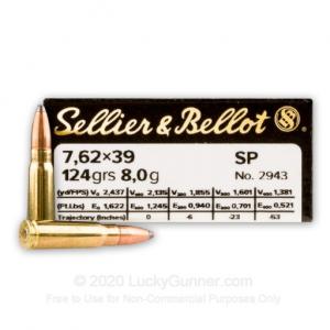 7.62x39mm - 124 Grain SP - Sellier & Bellot - 600 Rounds SB76239B