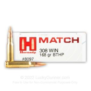 308 - 168 Grain BTHP - Hornady Match - 200 Rounds 