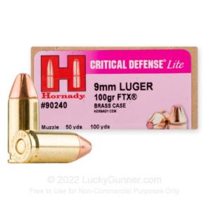 9mm - 100 Grain FTX - Hornady Critical Defense Lite - 250 Rounds 90240