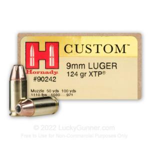 9mm - 124 Grain XTP JHP - Hornady Custom - 250 Rounds 90242