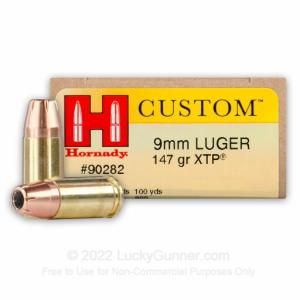 9mm - 147 Grain XTP JHP - Hornady Custom - 250 Rounds 90282