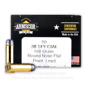38 Special - 158 Grain LRN - Armscor - 50 Rounds 122850248516