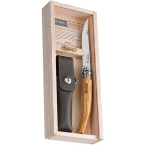 Opinel Knives 01090 No 10 Folding Pocket Knife with Sheath Olive Wood Handle