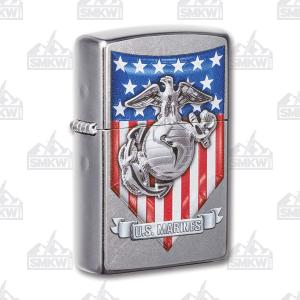 Zippo Marines Shield Street Chrome Lighter 191693173222