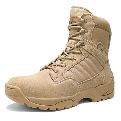 NORTIV 8 Men's Side Zipper Military Tactical Work Boots Leather Motorcycle Combat Boots (Desert, Black) N194-2C6AG01-D90MI-0