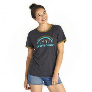Life Is Good Ringer Cool Tee Outdoor Vibes - Women's, Jet Black, Extra Small, 61319-Jet Black-XS