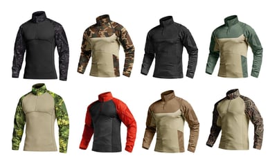 CQR Men's Combat Shirt Tactical 1/4 Zip Long Sleeve Military BDU Shirts Camo EDC Top with Pockets 195656665830