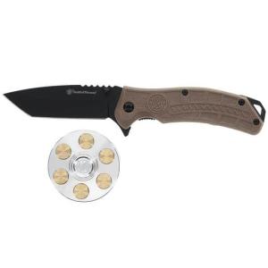 Smith & Wesson Folding Knife and Fidget Spinner Combo 3" Tanto Blade Black Brown PF1227073 