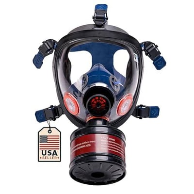 Tesoro Moda Survival & Tactical Full Face Gas Mask Respirator - Heavy-Duty Anti-Fog Air Filtration Mask with 40mm Activated Charcoal Filter for Vapor & Particulates 