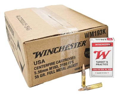 Winchester USA 5.56x45mm 55gr M193 FMJ 1000rd - $429.99 ($379.99 after MIR) + Free Shipping Q3131KY-1000
