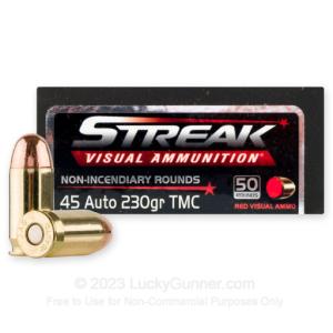 45 ACP - 230 Grain TMJ Non-Incendiary Visual Tracer - Ammo Inc. Streak - 1000 Rounds 213202316165