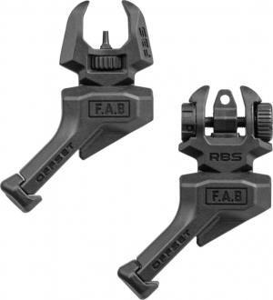 FAB Defense Front And Rear Set of Offset Flip-Up Sights, 1 Offset RBS, 1 Offset FBS, Left Hand, Black, fx-frbsoslhb