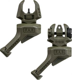 FAB Defense Front And Rear Set of Offset Flip-Up Sights, 1 Offset RBS, 1 Offset FBS, Left Hand, OD Green, fx-frbsoslhg