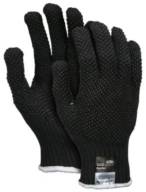 MCR Safety Cut Pro 7 Gauge DuPont Kevlar Shell Cut Resistant Work Gloves, PVC Dots on 2 Sides, Regular Weight, Brown/Black, X - Small, 9366BKXS