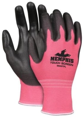 MCR Safety Memphis Touch Screen, 15 Gauge Copper/Nylon, PU Palm & Fingertips, Pink, X - Large, 9669TPXL
