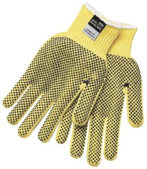 MCR Safety Cut Pro 7 Gauge DuPont Kevlar Shell Cut Resistant Work Gloves, PVC Dots on 2 Sides, Regular Weight, Black/Yellow, Small, 9366S