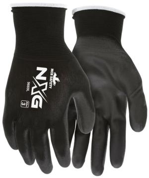 MCR Safety NXG Work Gloves, 13 Gauge Nylon Shell, PU Palm and Fingertips, Black, X - Small, 9669XS