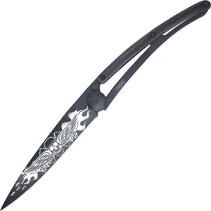 Deejo 1GB109 Biker Angels Black 37g Framelock Folding Pocket Knife